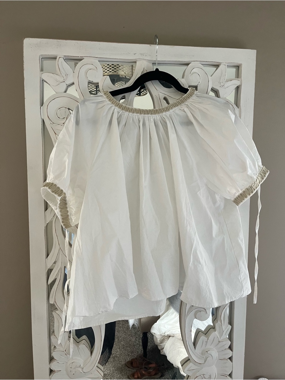 Boheme White Puff-Sleeve Peasant Blouse with Trim